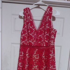 Alya size large red crochet lace dress Demensions are arm pit to arm pit 19"‎